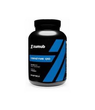 Coenzima Q10 Frasco preto de suplemento Coenzyme Q10 com rótulo azul e preto.