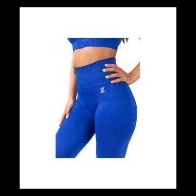 Calças desportivas azuis de cintura alta com logótipo branco