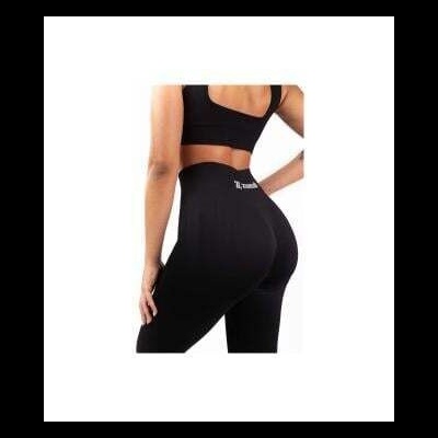 Conjunto desportivo preto com top curto e leggings com cinta larga e inscrição T.Sport