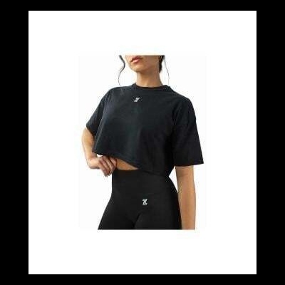 T-shirt preta cropped e legging preta com logótipo branco