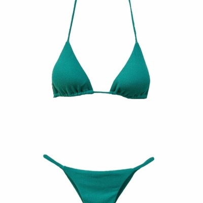 Fato de banho de duas peças verde com top triangular e calças de cintura baixa