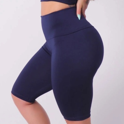 Calções desportivos azuis escuros com cintura alta