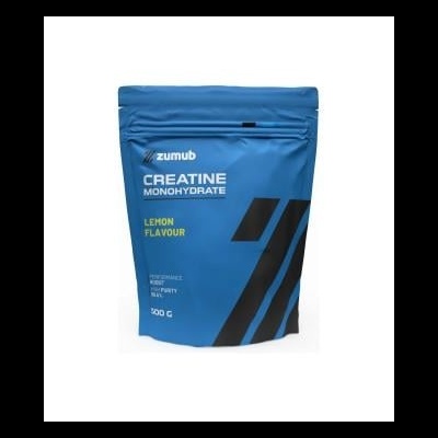 Saco azul de suplemento Creatine Monohydrate sabor limão da Zumub