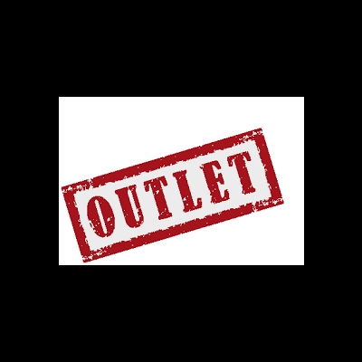 Selo vermelho com a palavra OUTLET em fundo branco