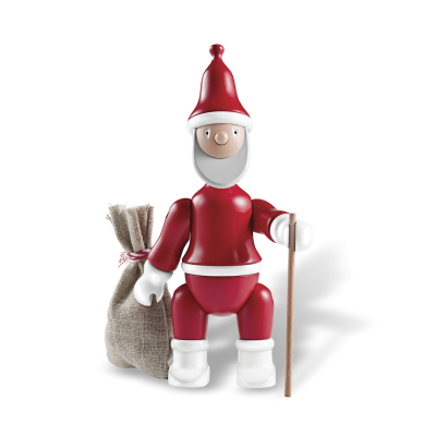 Figura decorativa de Pai Natal em madeira com saco e cajado