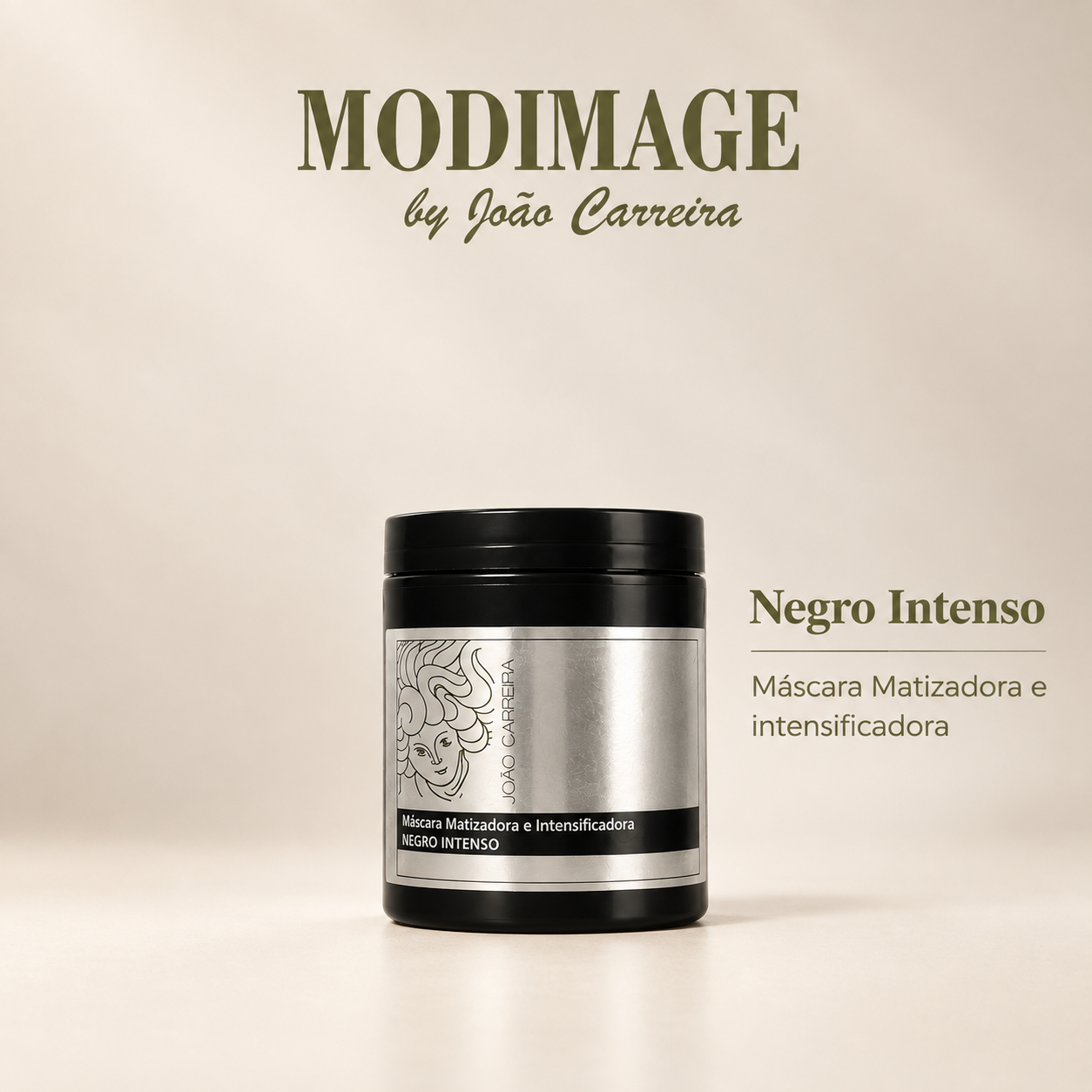 Máscara Matizadora & Intensificadora Negro Intenso Frasco preto de máscara matizadora e intensificadora Negro Intenso da marca MODIMAGE.