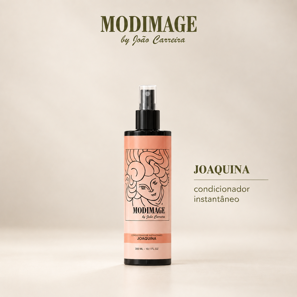 Condicionador Instantâneo Joaquina Frasco de condicionador instantâneo Modimage Joaquina sobre fundo bege