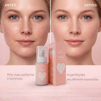 Antes e depois do uso do creme OMNIA TENSUP™ para pele mais uniforme e luminosidade