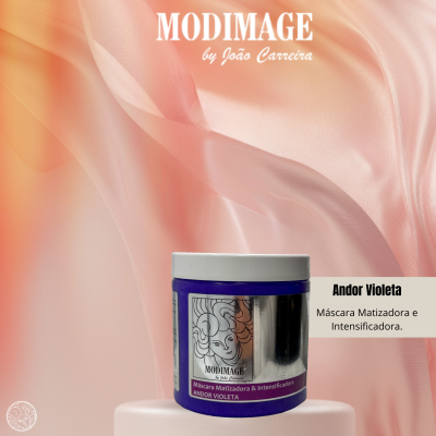 Pote plástico roxo e branco Andor Violeta MODIMAGE com fundo rosa esfumado