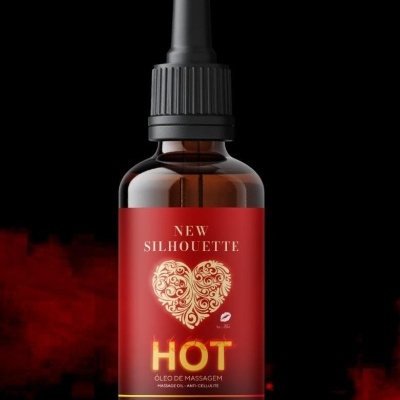 Garrafa âmbar com rótulo vermelho e tampa conta-gotas preta