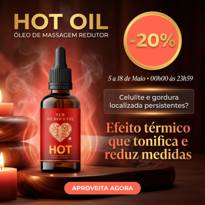 Frasco de óleo de massagem vermelho com tampa preta e vela acesa num fundo avermelhado