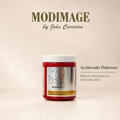 Frasco vermelho de máscara matizadora e intensificadora Acobreado Poderoso da MODIMAGE