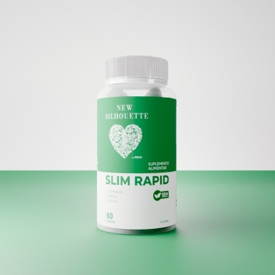 frasco de suplemento alimentar Slim Rapid com rótulo verde e branco