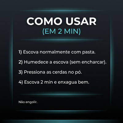 Instruções para uso de produto de higiene bucal em texto português