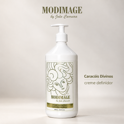 Frasco branco com doseador de creme definidor Caracóis Divinos da MODIMAGE