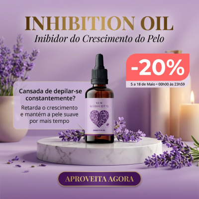 Frasco de óleo inibidor do crescimento do pelo com flores de lavanda e promoção de 20% de desconto
