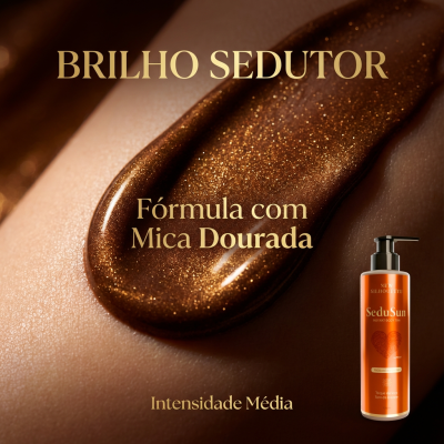 Produto SeduSun com brilho dourado e texto promocional em português