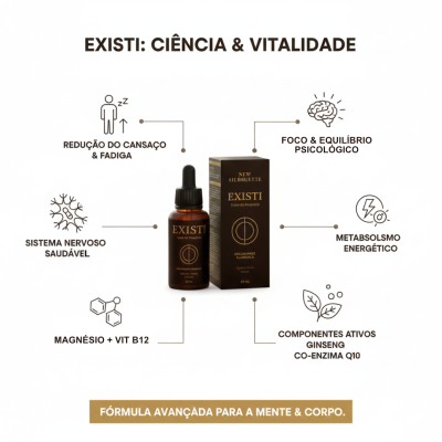 Frasco e caixa do suplemento EXISTI New Silbuette com texto explicativo dos benefícios e ingredientes