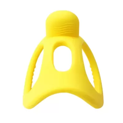 Acessório amarelo ergonómico de silicone com orifício e texturas onduladas
