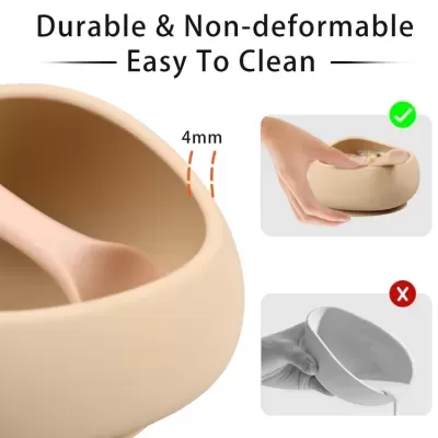 Recipiente redondo bege com colher, espessura de 4mm, durável, não deformável, fácil de limpar.