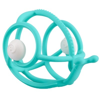 Brinquedo para bebé azul turquesa com bolas brancas