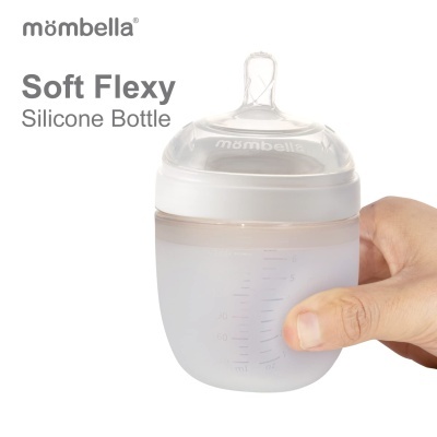 Frasco de silicone suave e flexível para bebé da mömbella com chupeta transparente e tampa branca