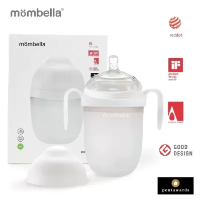 Fralda branca Mombella com bico transparente e prémios de design