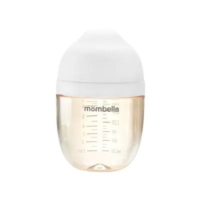 mamadeira transparente com tampa branca da marca mombella