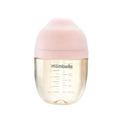 Biberão mombella transparente com tampa rosa