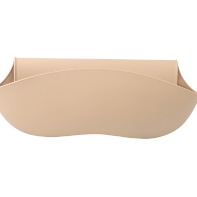 Caixa organizadora plástica bege, design arredondado, fundo branco