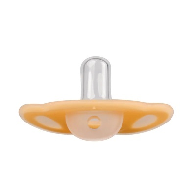 Chupeta para bebé com bico transparente e base laranja
