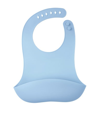 Babete de silicone azul claro com fecho ajustável