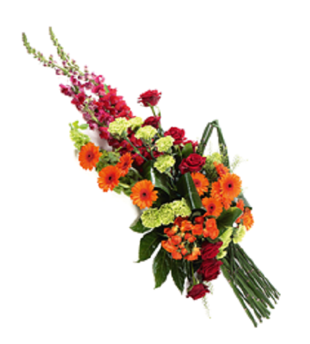 Ramo de flores com rosas vermelhas, cravos amarelos e flores laranjas