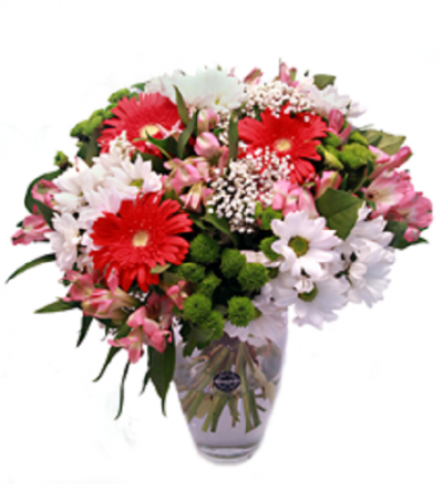 Buquê de flores mistas em vaso de vidro