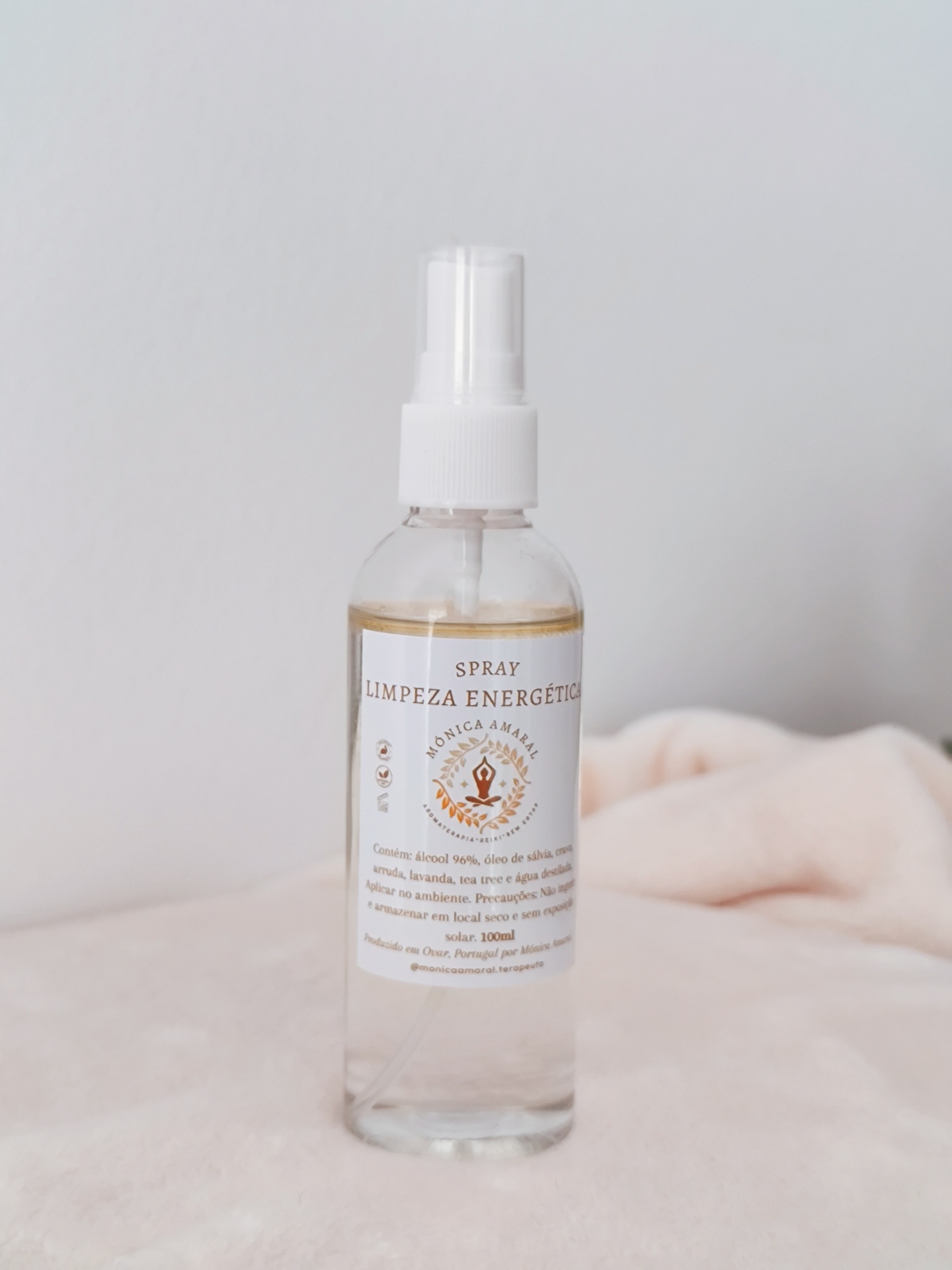 Spray Limpeza energética Frasco de spray transparente com etiqueta branca