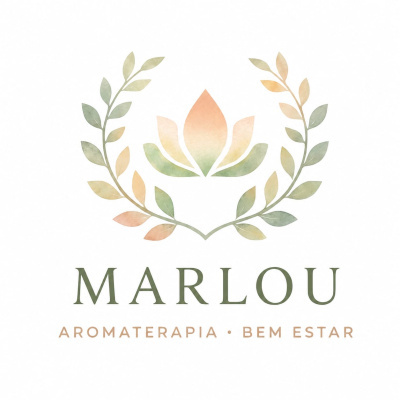 Logótipo floral com texto MARLOU AROMATERAPIA BEM ESTAR