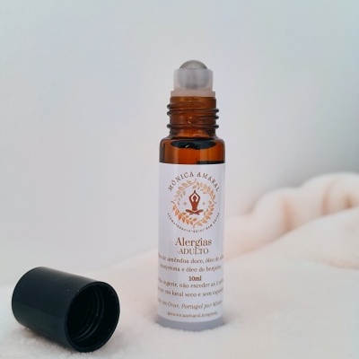 Frasco âmbar com óleo essencial para alergias adulto e bola aplicadora metálica