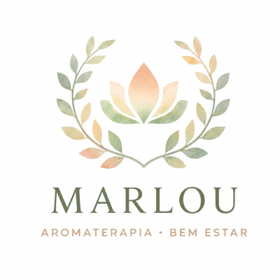 Logótipo floral com texto MARLOU AROMATERAPIA BEM ESTAR