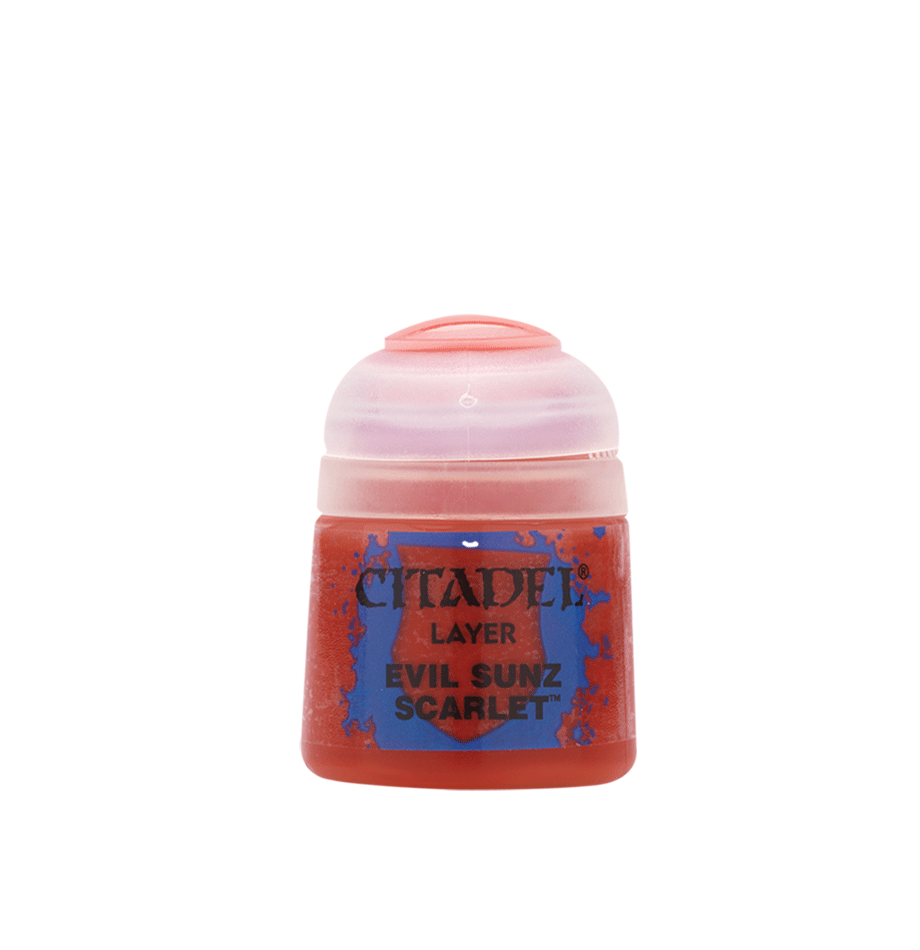 Citadel Layer paint pot Evil Sunz Scarlet red color with a semi-transparent cap