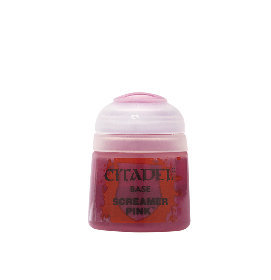 Citadel Base Screamer Pink paint pot with a translucent pink lid