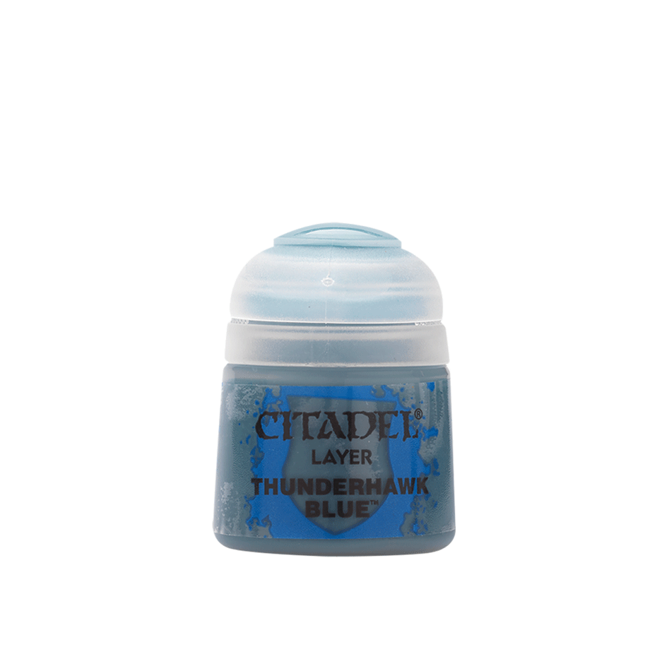 Citadel Layer Thunderhawk Blue paint jar with blue label and transparent lid