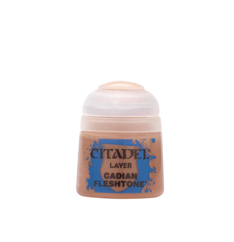 Citadel Cadian Fleshtone paint pot with beige paint and translucent lid