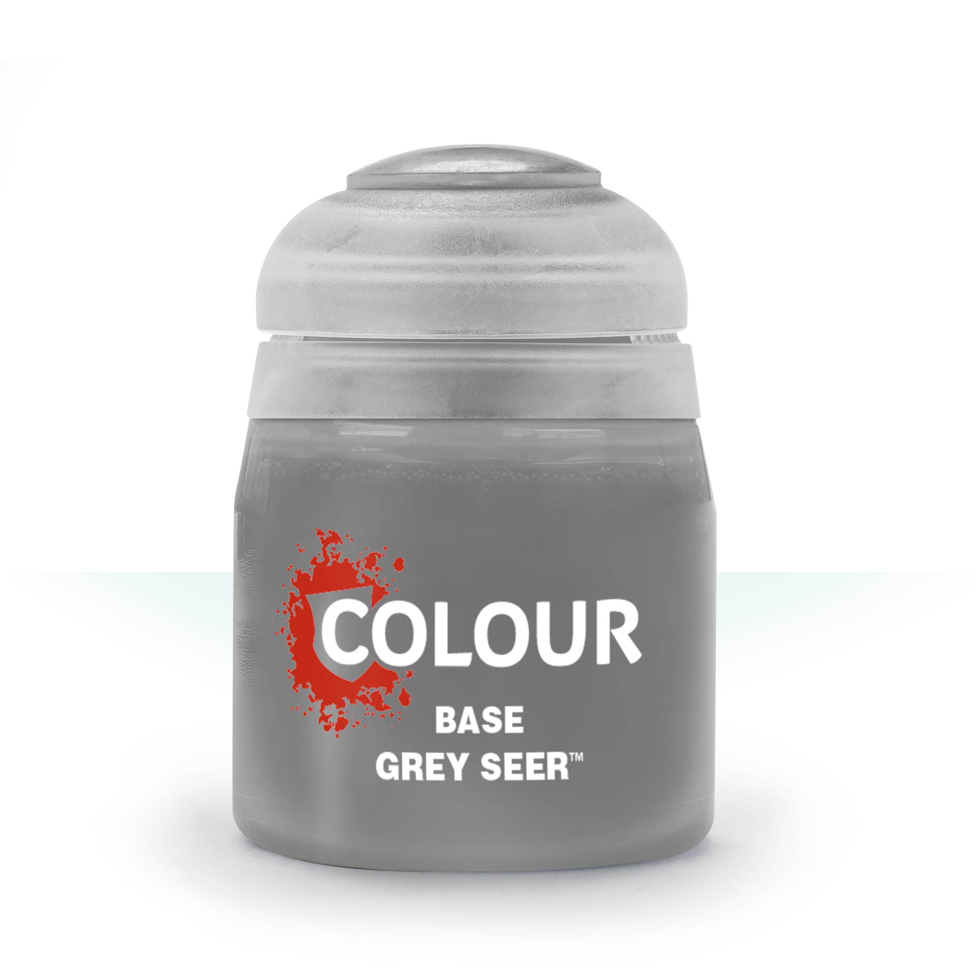 Small grey paint jar with frosted cap labeled COLOUR BASE GREY SEER™