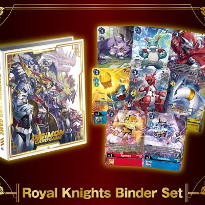Conjunto de cartas Digimon com caixa e cartas visíveis Royal Knights Binder Set