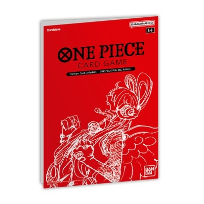 Livro ou caderno vermelho One Piece Card Game com desenho branco de personagem