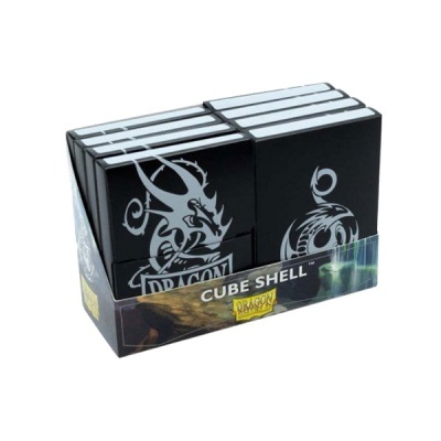 Conjunto de cubos negros com desenhos de dragão brancos em embalagem preta