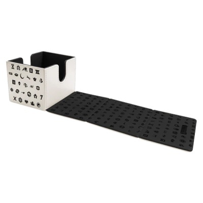 Estojo de armazenamento branco e preto com padrões de símbolos em relevo