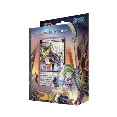 Embalagem do jogo Grand Archive Dawn of Ashes Lorraine Starter Deck com personagem e carta visível