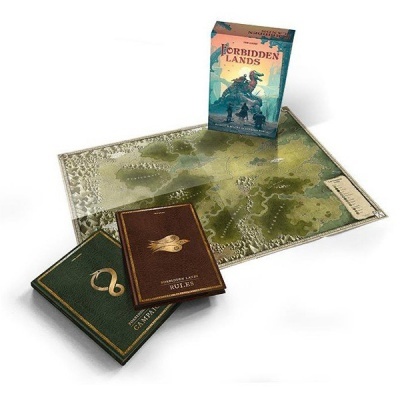 Jogo de tabuleiro Forbidden Lands com caixa, mapa e livros