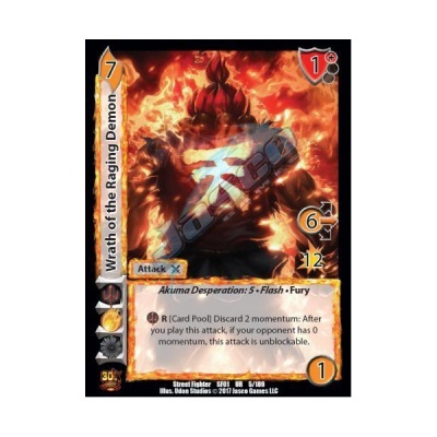 Cartão de jogo com demónio em chamas e texto de regras